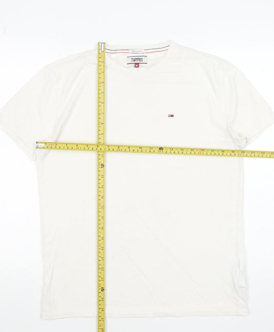 Tommy Jeans Men's White Regular Fit Logo Crew Neck T-Shirt Size M