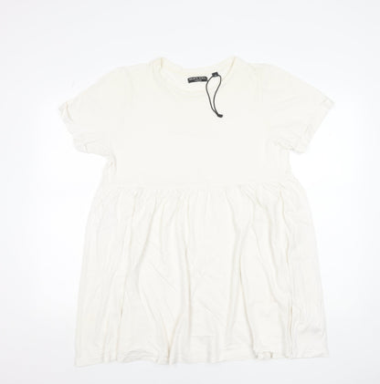 Brave Soul Women Ivory Size 10 Short Sleeve Cotton T-Shirt Dress