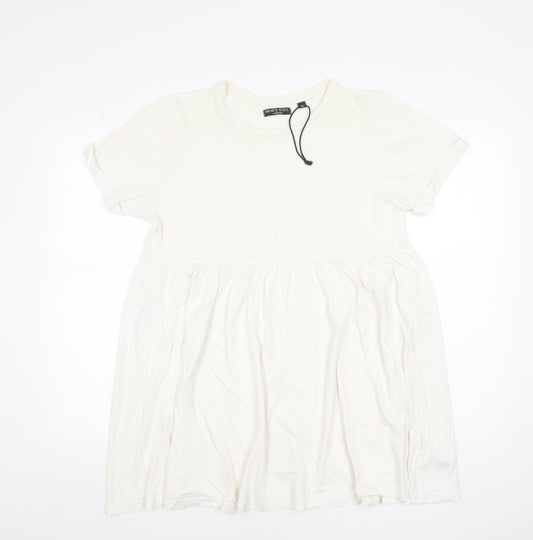 Brave Soul Women Ivory Size 10 Short Sleeve Cotton T-Shirt Dress