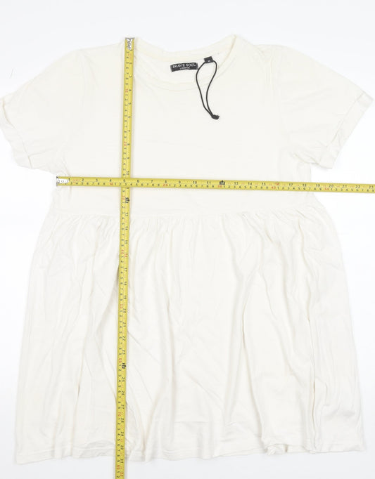 Brave Soul Women Ivory Size 10 Short Sleeve Cotton T-Shirt Dress