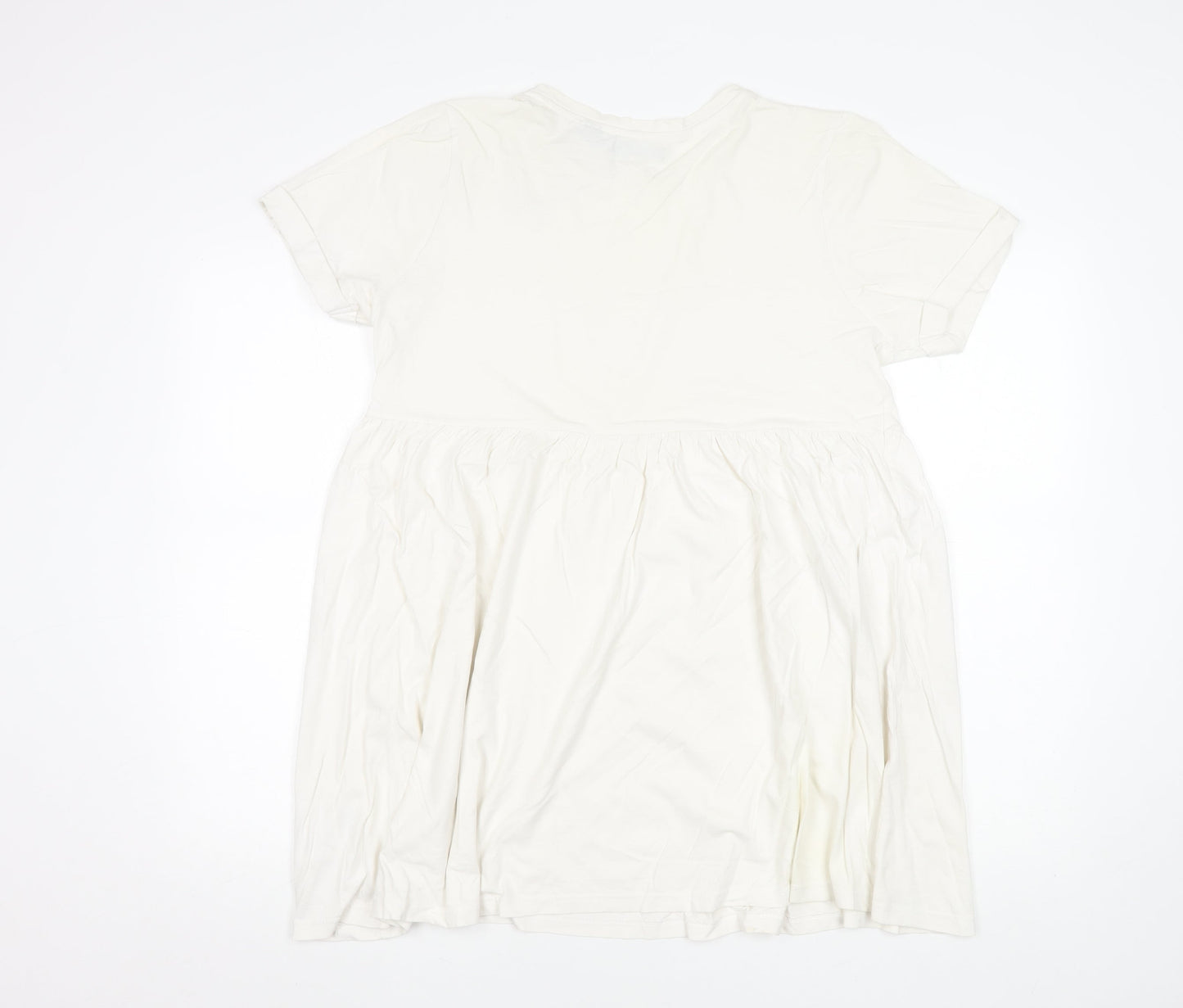 Brave Soul Women Ivory Size 10 Short Sleeve Cotton T-Shirt Dress