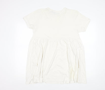 Brave Soul Women Ivory Size 10 Short Sleeve Cotton T-Shirt Dress