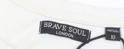 Brave Soul Women Ivory Size 10 Short Sleeve Cotton T-Shirt Dress