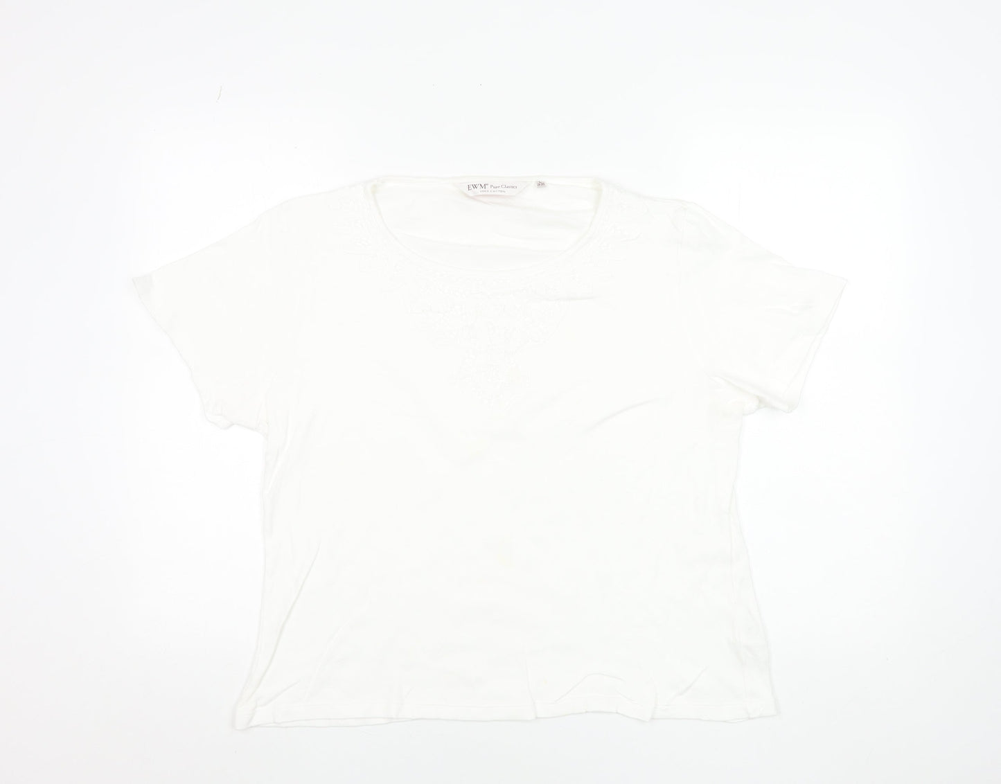 EWM Women’s White Cotton Short Sleeve Embroidered T-Shirt Size 18-20