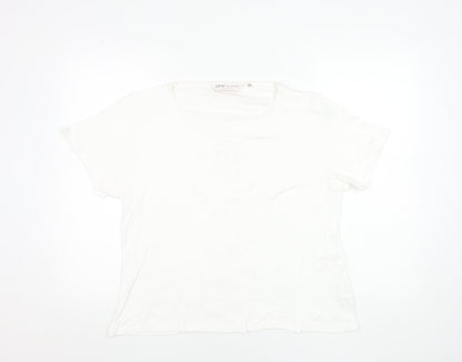 EWM Women’s White Cotton Short Sleeve Embroidered T-Shirt Size 18-20