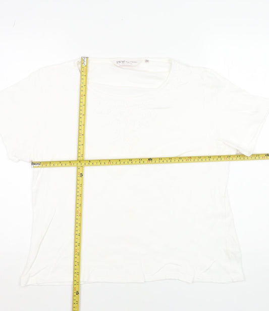 EWM Women’s White Cotton Short Sleeve Embroidered T-Shirt Size 18-20