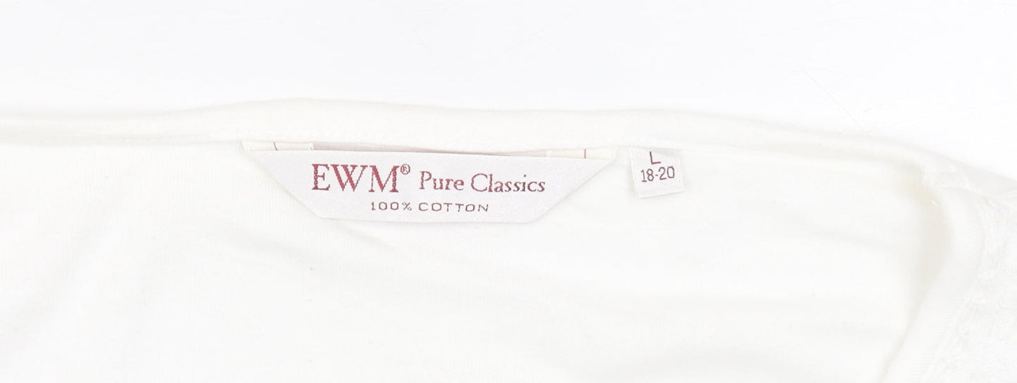 EWM Women’s White Cotton Short Sleeve Embroidered T-Shirt Size 18-20