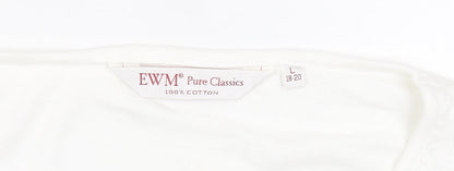 EWM Women’s White Cotton Short Sleeve Embroidered T-Shirt Size 18-20
