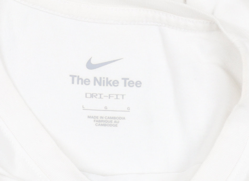 Nike Men's White Dri-FIT Graphic Sports T-Shirt L Regular Fit