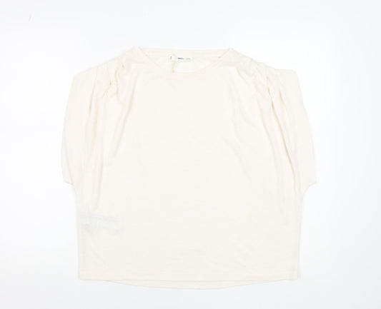 MNG Women's Ivory Puff Sleeve Viscose T-Shirt Size 14