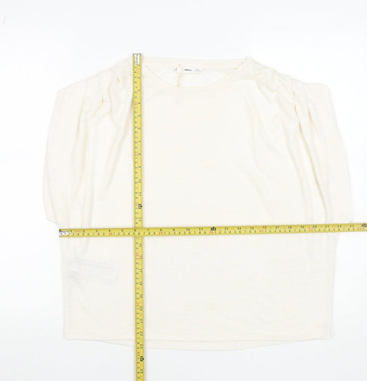 MNG Women's Ivory Puff Sleeve Viscose T-Shirt Size 14