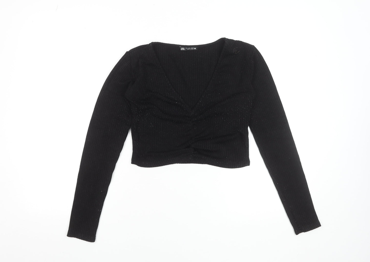 Womens UK Size S Zara Black Cropped Blouse