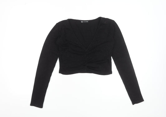 Womens UK Size S Zara Black Cropped Blouse