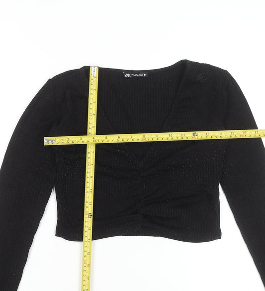 Womens UK Size S Zara Black Cropped Blouse