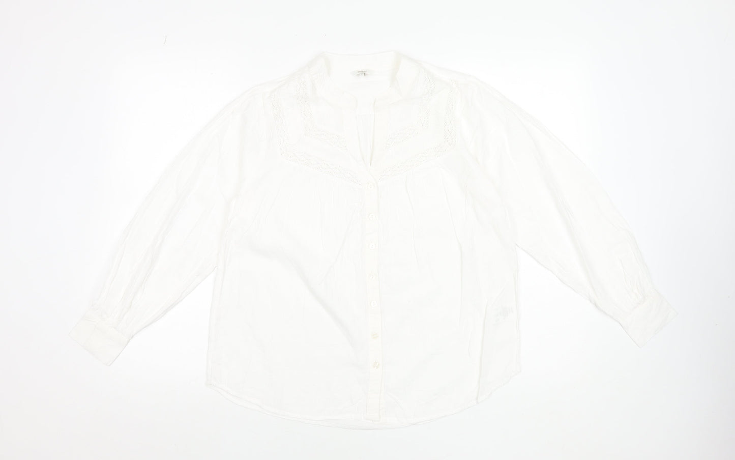 Cotton Traders Women’s White Lace Detail Long Sleeve Boho Blouse UK 8