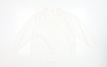 Cotton Traders Women’s White Lace Detail Long Sleeve Boho Blouse UK 8