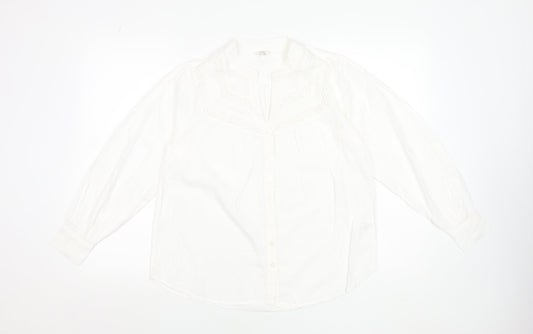 Cotton Traders Women’s White Lace Detail Long Sleeve Boho Blouse UK 8