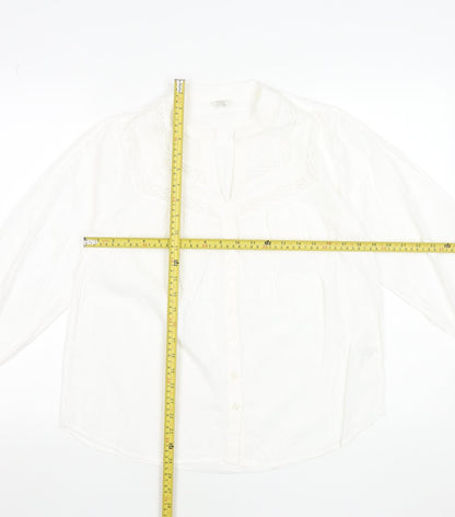 Cotton Traders Women’s White Lace Detail Long Sleeve Boho Blouse UK 8