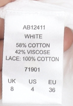 Cotton Traders Women’s White Lace Detail Long Sleeve Boho Blouse UK 8