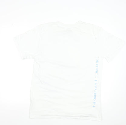 Oakley Men’s White Blue Graphic Regular Fit Cotton T-Shirt Size L