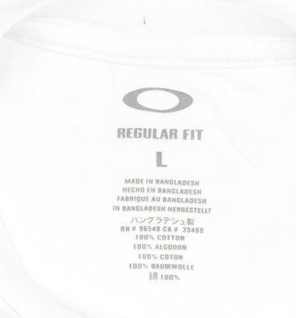 Oakley Men’s White Blue Graphic Regular Fit Cotton T-Shirt Size L