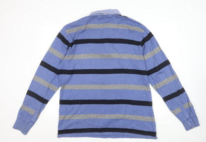 GANT Men's Blue Striped Collared Long Sleeve Cotton Jumper 3XL
