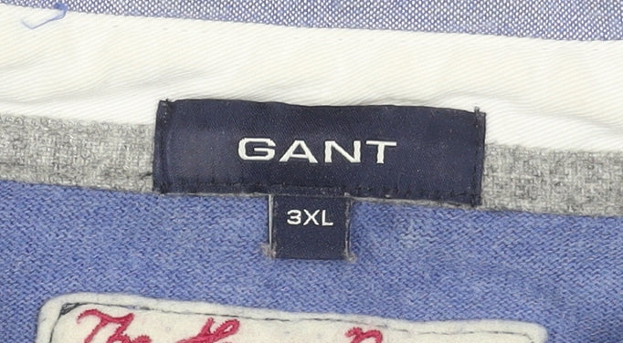 GANT Men's Blue Striped Collared Long Sleeve Cotton Jumper 3XL