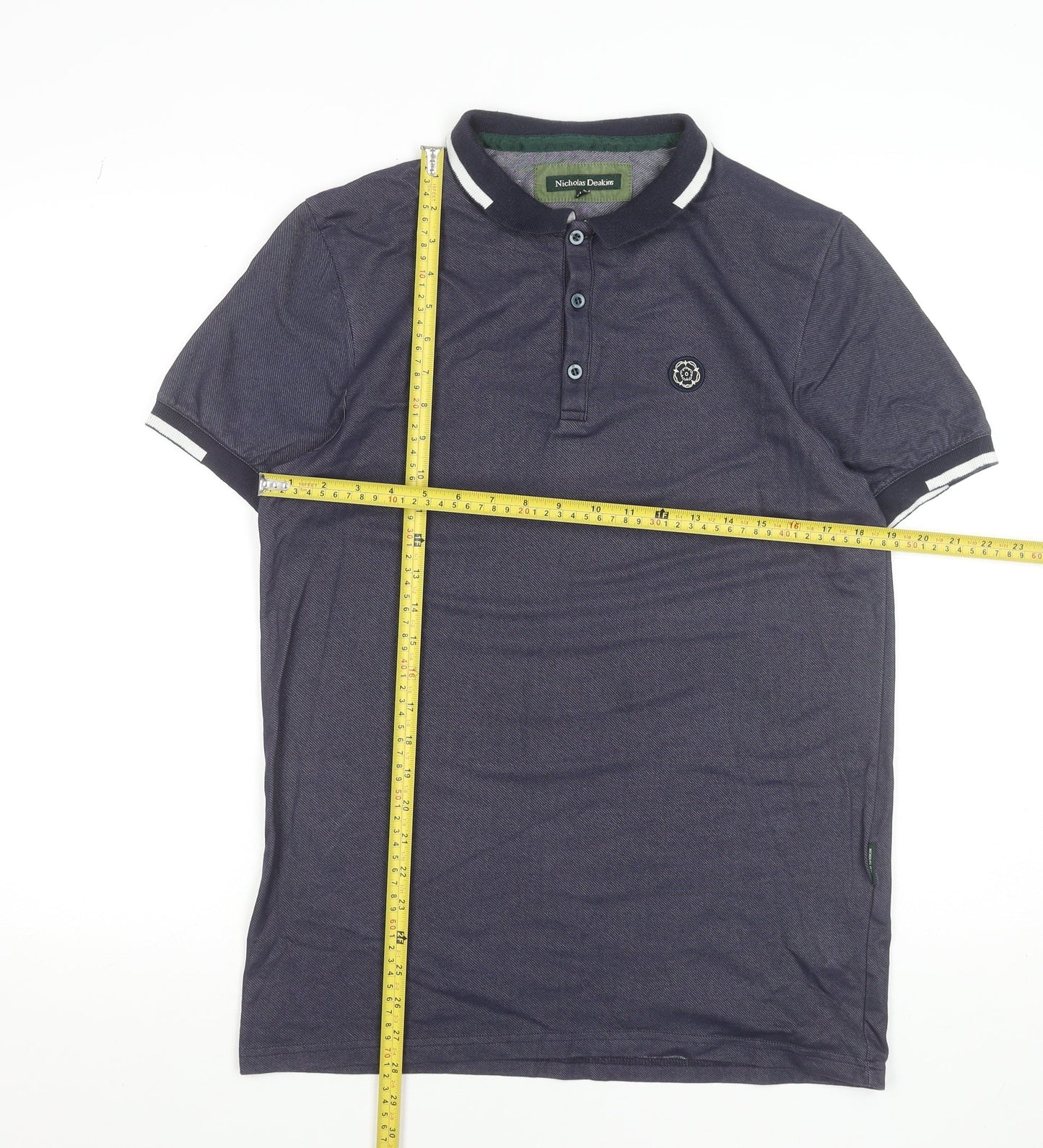 Nicholas Deakins Men's Blue Short Sleeve Cotton Polo Shirt Size M