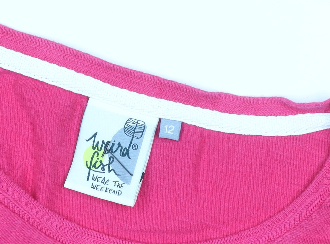Womens UK Size 12 Weird Fish Pink Basic T-Shirt