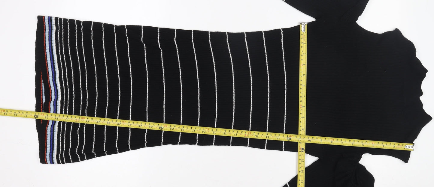 Miss Selfridge Women’s Black Striped Knit Bodycon Dress UK 12