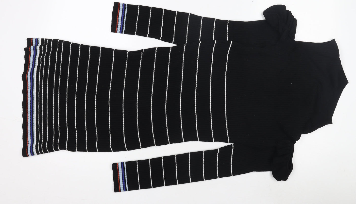 Miss Selfridge Women’s Black Striped Knit Bodycon Dress UK 12
