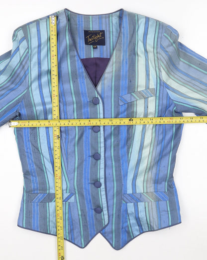 Monsoon Twilight Blue Striped Silk Suit Jacket Women’s Size 12