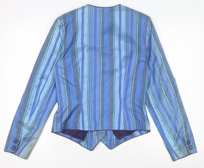 Monsoon Twilight Blue Striped Silk Suit Jacket Women’s Size 12