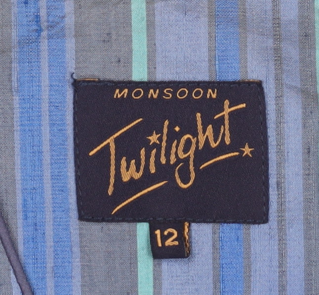 Monsoon Twilight Blue Striped Silk Suit Jacket Women’s Size 12