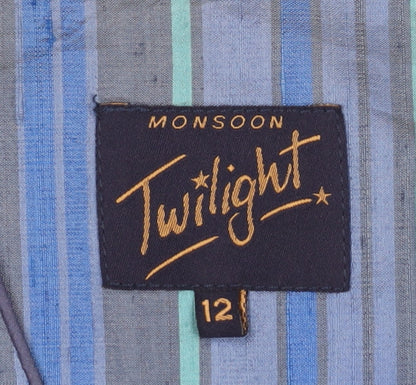 Monsoon Twilight Blue Striped Silk Suit Jacket Women’s Size 12