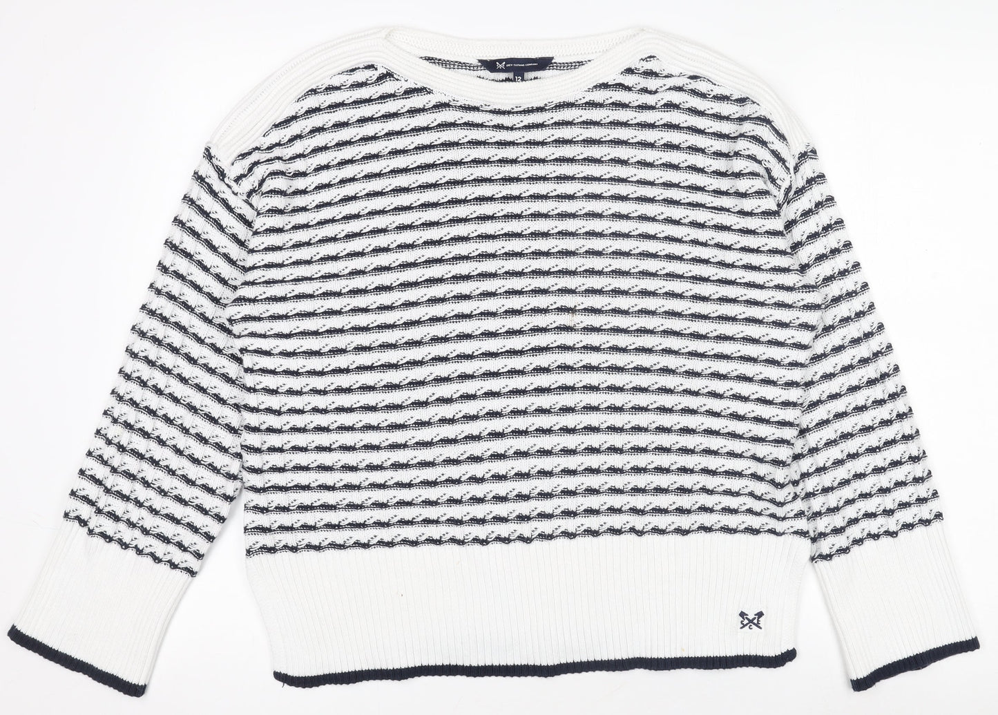 Crew Clothing Women’s White Navy Striped Cotton Jumper Size 12