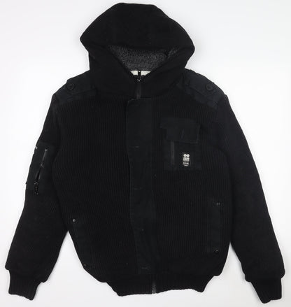 Crosshatch Men’s Black Hooded Full Zip Chunky Knit Jumper XL
