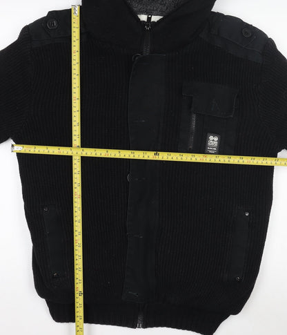 Crosshatch Men’s Black Hooded Full Zip Chunky Knit Jumper XL