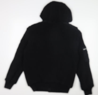 Crosshatch Men’s Black Hooded Full Zip Chunky Knit Jumper XL