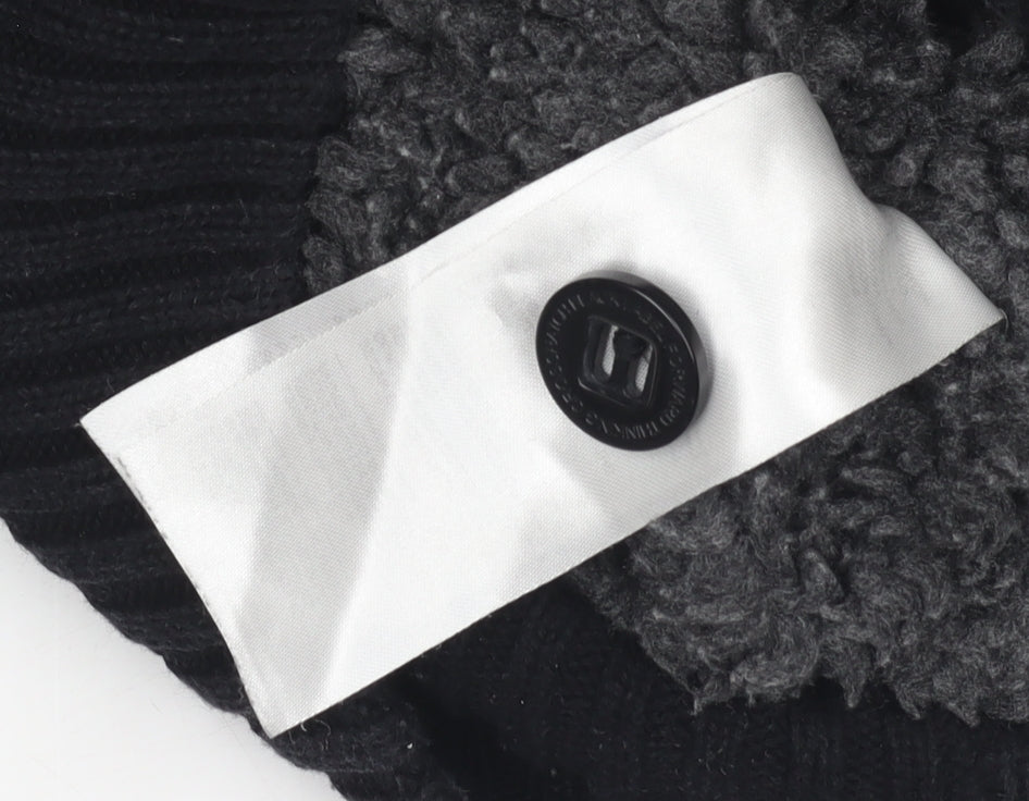 Crosshatch Men’s Black Hooded Full Zip Chunky Knit Jumper XL