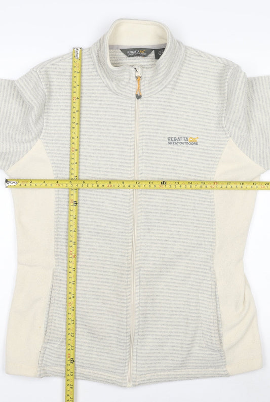 Regatta Womens Grey Striped Fleece Jacket UK10 Full Zip Outdoor Layer