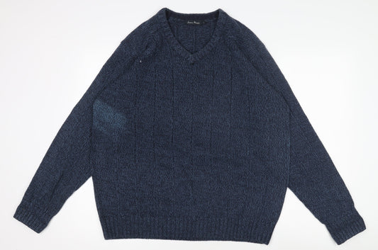 James Pringle Mens Blue Wool V-Neck Pullover Jumper L