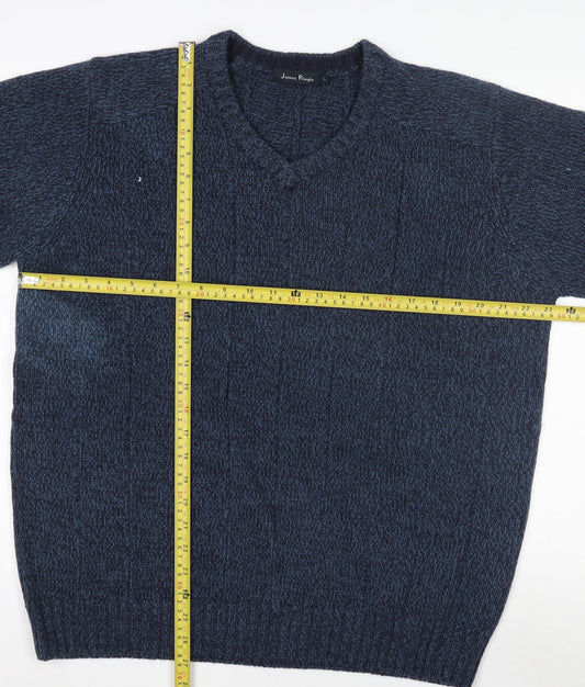 James Pringle Mens Blue Wool V-Neck Pullover Jumper L