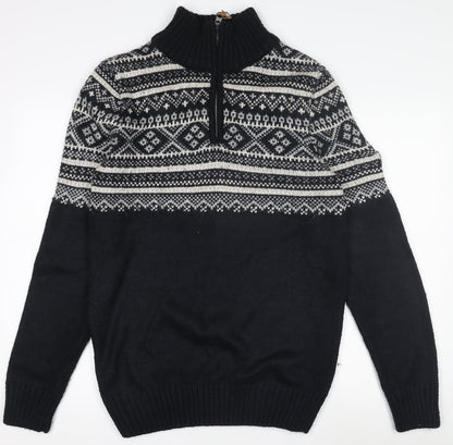 Superdry Men's Black L 1/2 Zip Nordic Knit Jumper