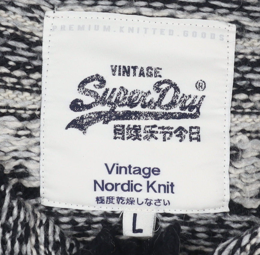 Superdry Men's Black L 1/2 Zip Nordic Knit Jumper