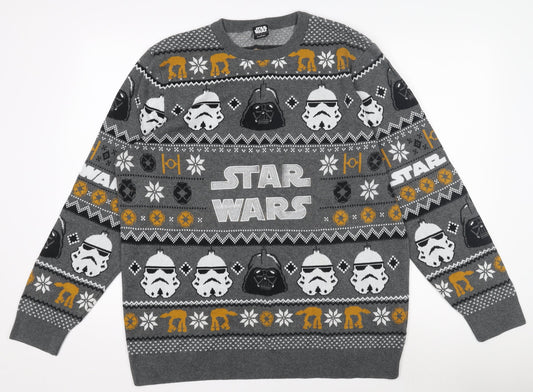 George Star Wars Grey Men’s L Pullover Christmas Jumper