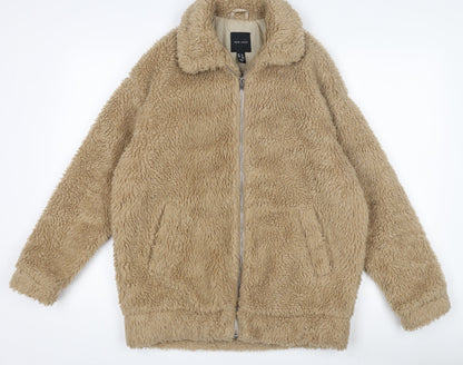 New Look Women's Beige Faux Fur Bomber Jacket Size 6