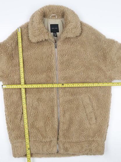 New Look Women's Beige Faux Fur Bomber Jacket Size 6