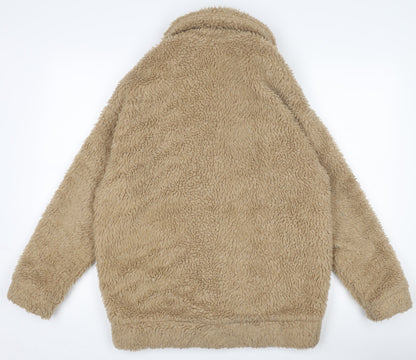 New Look Women's Beige Faux Fur Bomber Jacket Size 6