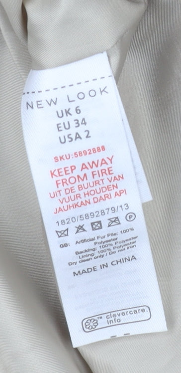 New Look Women's Beige Faux Fur Bomber Jacket Size 6